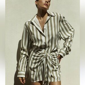 ANEMOS L.A. BUTTON-DOWN WRAP MINI DRESS IN STRIPED STRETCH TWILL small